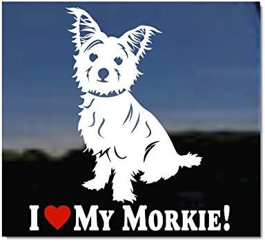 Morkie'mi seviyorum! / Malta Yorkie Karışık Cins NickerStickers Vinil Köpek Pencere Çıkartması-Dik Kulaklar