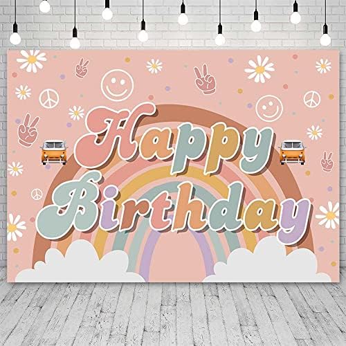 AIBIIN 8x6ft Mutlu Doğum Günü Backdrop Kız Gökkuşağı Hippi Boho Doğum Günü Partisi Süslemeleri Papatya Çiçek Harika