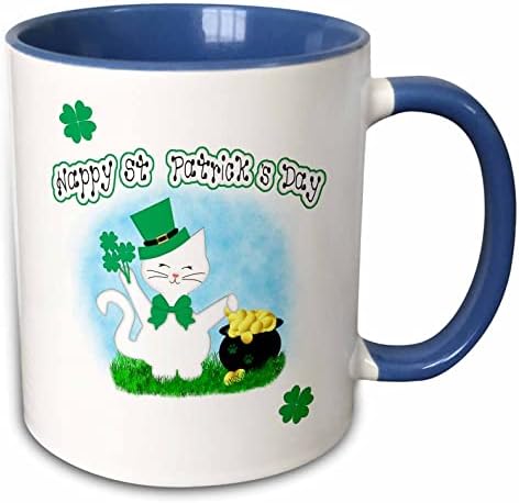 3dRose Sevimli Beyaz Kedi Severler-Mutlu Aziz Patrick Günü Altın Kupa (mug_242447_1)