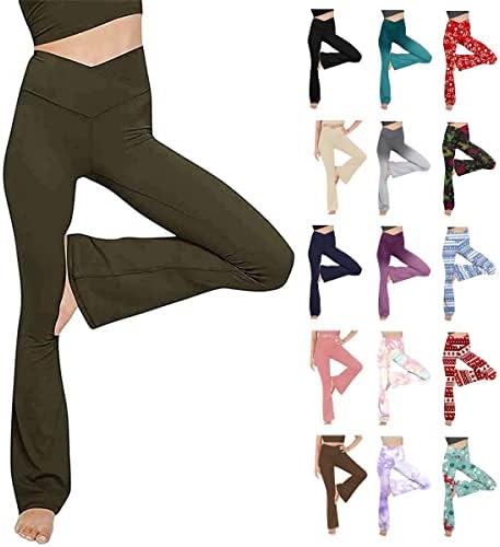 TYTO kadın Flare Yoga Pantolon V Crossover Yüksek Belli Flare egzersiz pantolonları Tayt Siyah Geniş Bacak Yoga Pantolon