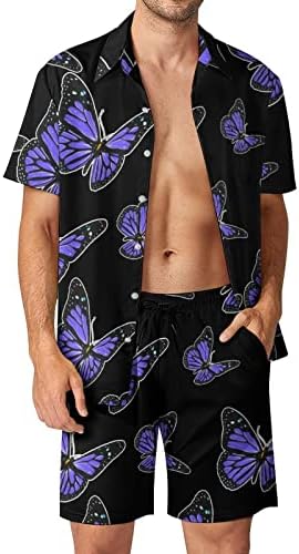 Mor Kelebek erkek Hawaii Düğmeli Kısa Kollu Gömlek ve pantolon Yaz Plaj Kıyafetleri Gevşek Fit Eşofman