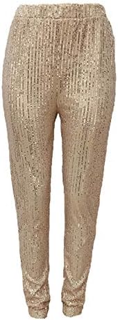 nqgsntc Kadınlar Casual Pullu Sparkle Glitter Yüksek Bel Kalem Pantolon Clubwear