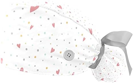 Düğme ile 2 adet sevimli aşk kalp desen ayarlanabilir çalışma kapağı, ter bandı ile hemşirelik kapağı