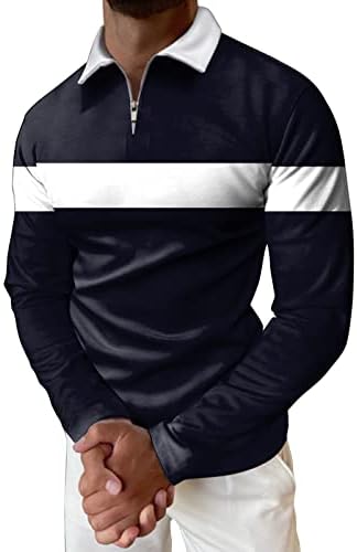 XXBR Erkek polo gömlekler Fermuar Boyun Golf Üstleri Uzun Kollu Renk Bloğu Patchwork Mesh Slim Fit Kas Egzersiz Rahat