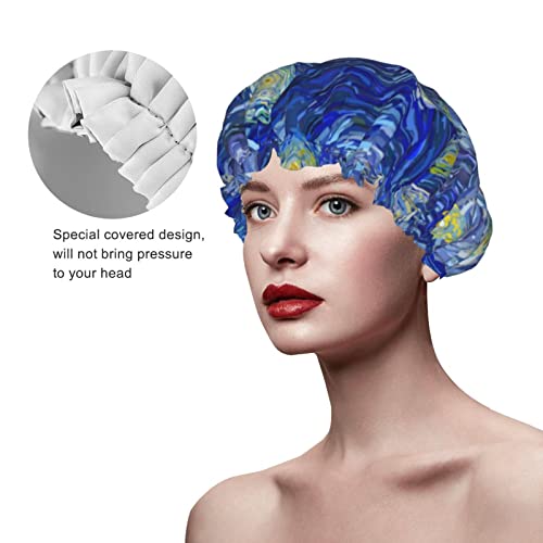 Kadınlar Kullanımlık Streç Hem Saç Şapka Yıldızlı Gece Ay Sanat Çift Katmanlar Su Geçirmez Duş Başlığı banyo bonesi