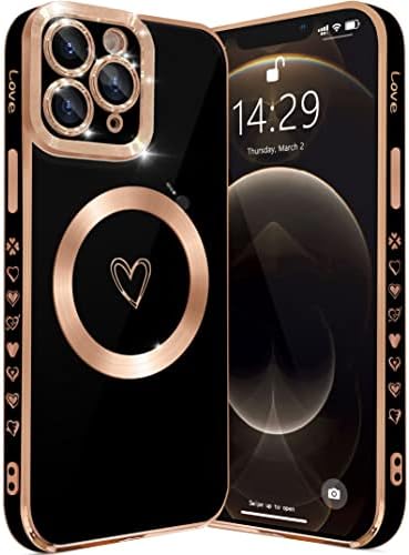 YKCZL iPhone 11 Pro Max Kılıf ile Uyumlu MagSafe, Lüks Kaplama Sevimli Kalp Tam Kamera Lens Koruma Manyetik Kılıf