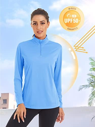 TACVASEN kadın UPF 50 + Gömlek 1/4 Zip Uzun Kollu Güneş Koruma Gömlek Hafif Kazak Hızlı Kuru Gömlek