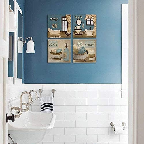 VİİVEİ Banyo Tuval Duvar Sanatı Baskılar Çerçeveli Asmak için Hazır Teal Mavi Duvar Dekor Vintage Resim Sergisi Posterler