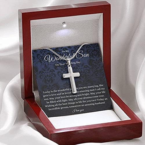 Message Card Jewelry, Handmade Necklace - Personalized Gift Cross, Oğul Düğün Günü Hediyesi, Anne/Baba Hediyesinden