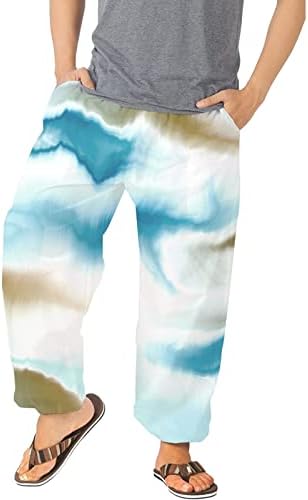 Joggers Erkekler için Moda Yaz Baggy Casual Sweatpants Boho Mermer Baskı Elastik Bel Geniş Bacak plaj pantolonları