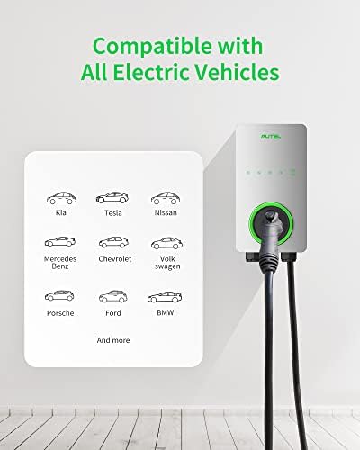 Autel MaxiCharger Ev Tipi Elektrikli Araç (EV) Şarj Cihazı, 50 Amp'ye kadar, 240V, Seviye 2 WiFi ve Bluetooth Özellikli