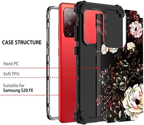 Pandawell ile Uyumlu Galaxy S20 FE 5G Durumda Çiçek Darbeye Dayanıklı 3 in 1 Hibrid Sağlam Koruyucu Kılıf Samsung