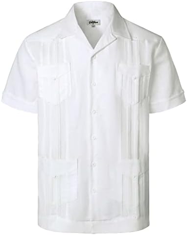 VATPAVE Erkek Keten Küba Guayabera Gömlek Casual Düğme Aşağı Kısa Kollu yazlık gömlek