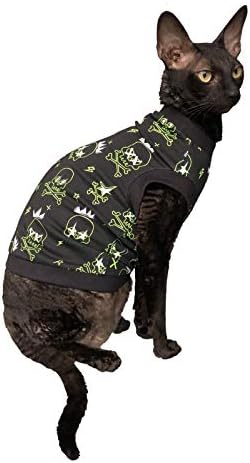 Kotomoda Tüysüz Kedinin Pamuklu Streç Tişörtü, Sphynx Kedileri için Karanlıkta Parlıyor ... (XL)