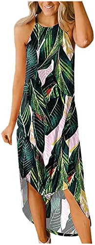Maxi Elbiseler Kadınlar için 2023 Yaz Tropikal Çiçek Boho Sundress Halter O-boyun Kolsuz Plaj Tatil uzun elbise