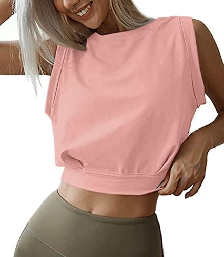 Kırpma Üst Atletik Gömlek Kadınlar için Sevimli Kolsuz Yoga Üstleri Koşu Spor Salonu Egzersiz Gömlek XS-XL