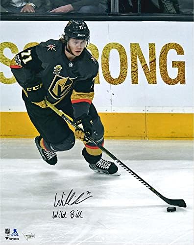 William Karlsson Vegas Altın Şövalyeleri İmzalı 16 x 20 Siyah Jarse Paten Fotoğrafı Wild Bill Yazıtlı-İmzalı NHL