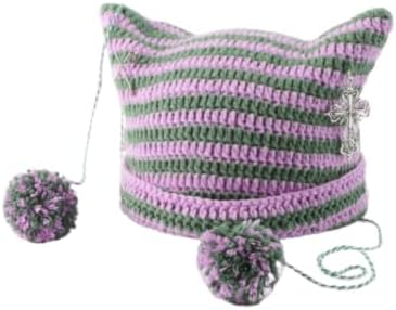 Ponitrack tığ işi şapkalar Kadınlar için Kedi Kasketleri Kadın Kedi Kulak Şapka Grunge Aksesuarları Hımbıl Kasketleri