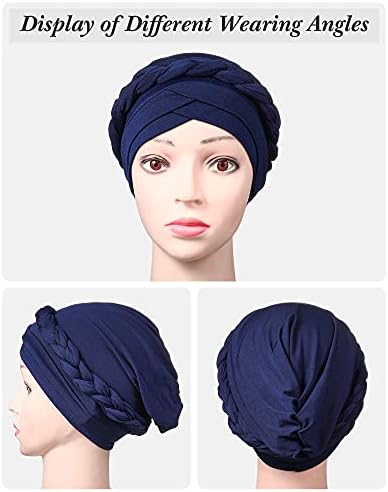 4 Adet Afrika Kadınlar Türban Kap Boncuklu Başörtüsü Bere Bükülmüş Örgü Şal Şapka Sahte İnci Headwrap