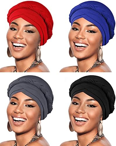 4 Adet Afrika Kadınlar Türban Kap Boncuklu Başörtüsü Bere Bükülmüş Örgü Şal Şapka Sahte İnci Headwrap