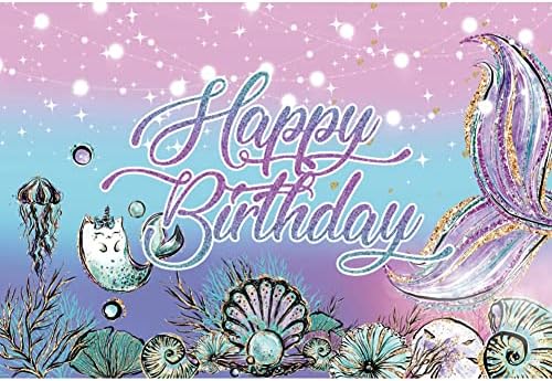 12x10ft Altın Glitter Mermaid Doğum Günü Zemin Mor Yeşil Deniz Altında Doğum Günü Fotoğraf Arka Plan Kabuk İnci Denizkızı