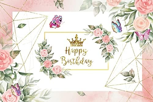 12x10ft Pembe Çiçek Mutlu Doğum Günü Zemin Kızlar Kelebek Mermer Altın Glitter Doğum Günü Fotoğraf Arka Plan Kadın